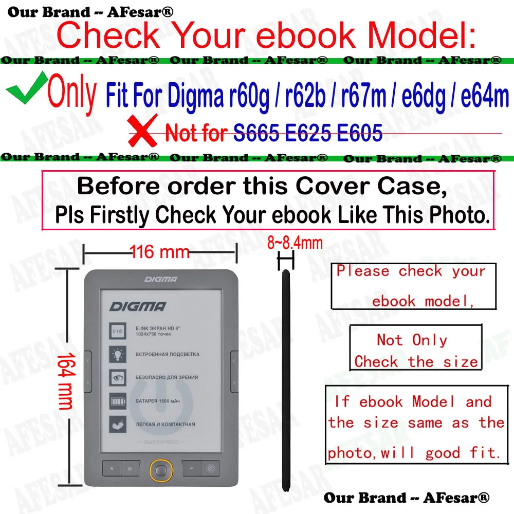 Folio Cover for Digma r60g r62b r67m e64m e6dg Ebook Ereader Case Skin Pocket Pouch Perfect for Reading