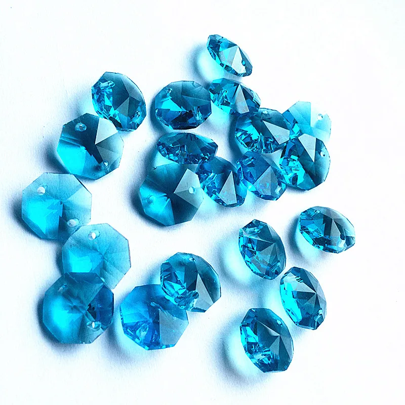 Whole Sale Price 14mm Aqua Blue 500pcs K9 Crystal Octagonal Beads Chandelier Parts Accessories Garland Strand Beads For Curtain