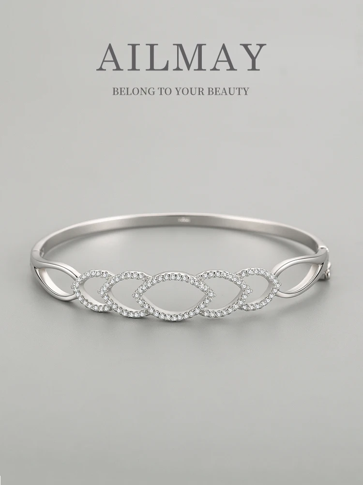 Ailmay Fashion 925 Sterling srebrny geometryczny Design bransoletki musujące przezroczysta cyrkonia bransoletki dla kobiet oświadczenie biżuteria prezent — zdjęcie 2