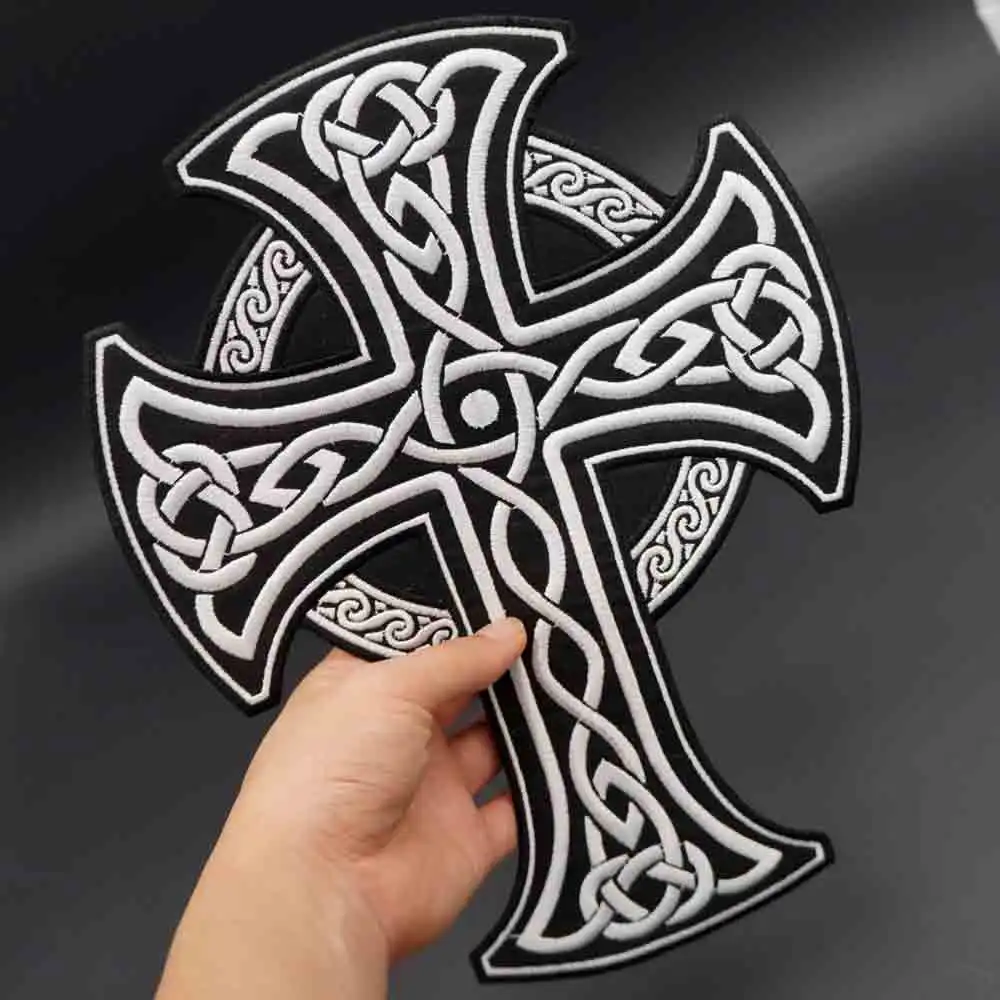 Large Cross Iron On Patch Embroidered Applique Sewing Label Punk Biker Patches Clothes Stickers Apparel Accessories Badge