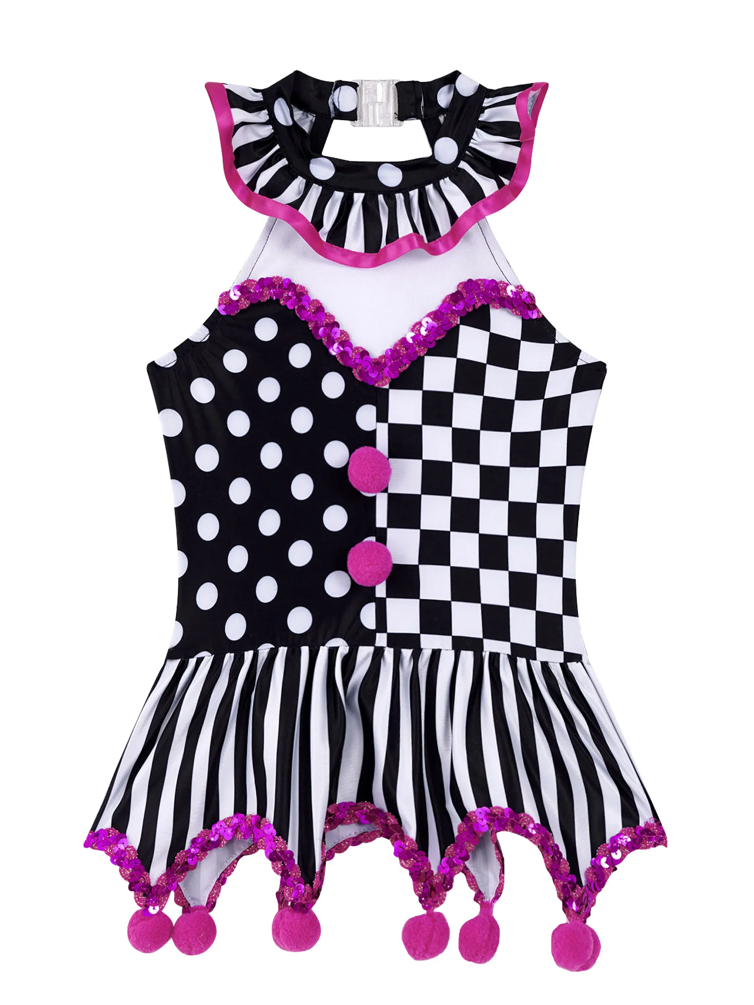 Kids Halloween Circus Clown Cosplay Costume Joker Dress Girls Plaid Ballet Dance Tutu Dress Stage Performance Dance Costumes