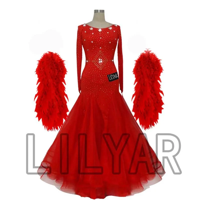 Ballroom Dance Standard Skirt Competition Dress Costumes Performing Dress Customize New Arrival Adult Kids Red Fishbone