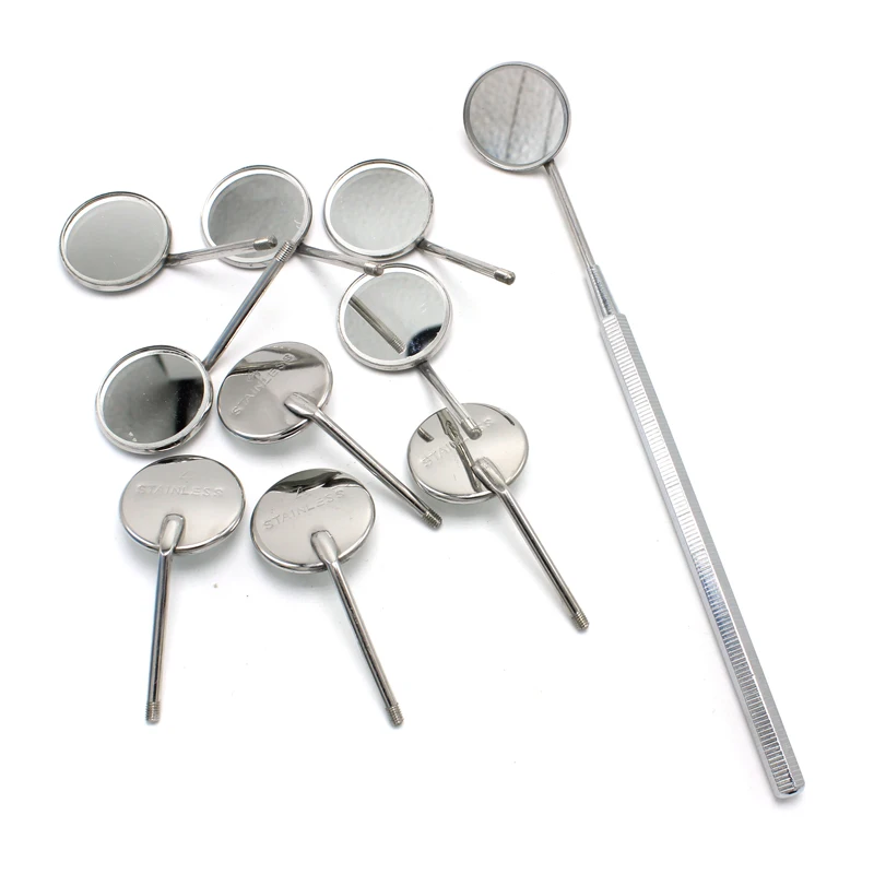 10Pcs Mirror + Handle Dental Mirror Stainless Steel Mouth Mirror Dental Hygiene Kit Instrument Dental Reflector Dentist Tools