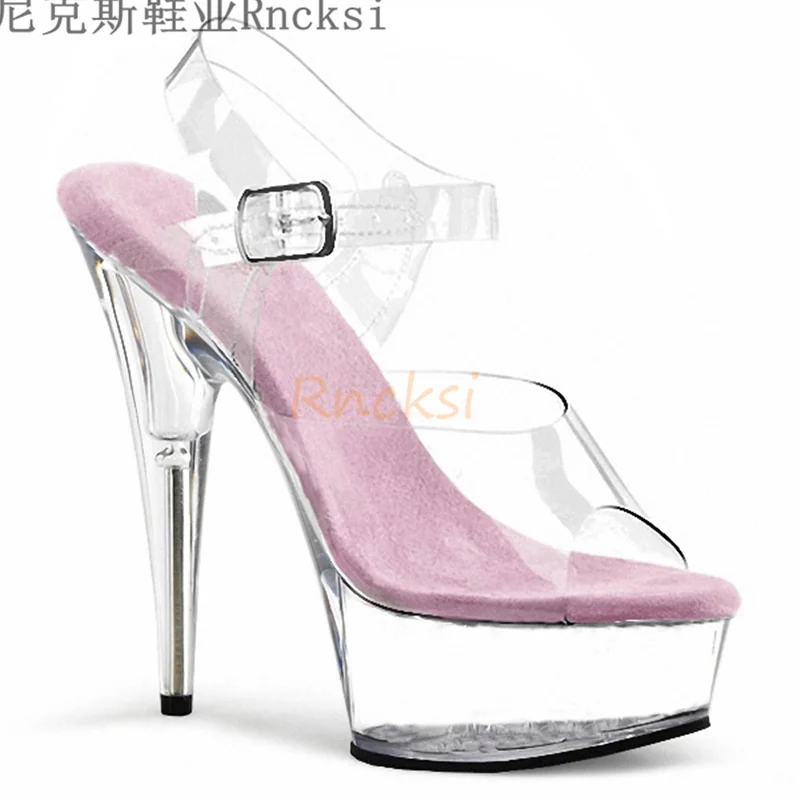 Rncksi 15cm ultra-high heel sandals 5cm waterproof platform steel pipe dancing shoes model walking shoes elevated shoes nightclu