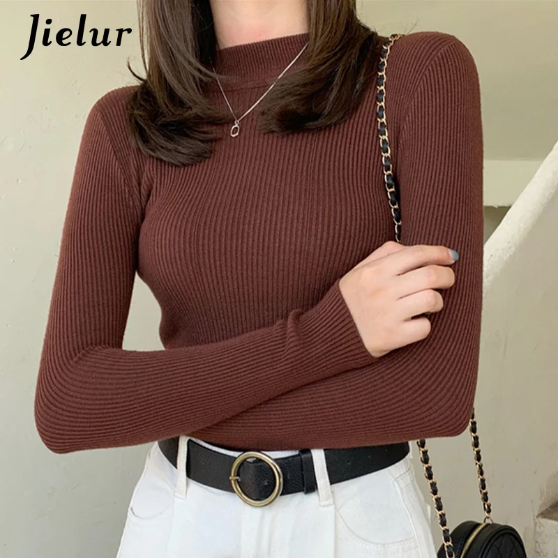 Jielur Solid Color Turtleneck Women Autumn Winter Knitted Sweaters  Basic Primer Pullovers Korean Sweater Slim-fit Pullover