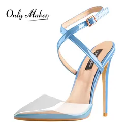 OnlyMaker Women 12CM Contrast Color Slingback Ankle Strap Sexy Sandals Ponited-toe Thin High Heels Party Dres Big Size Sandals