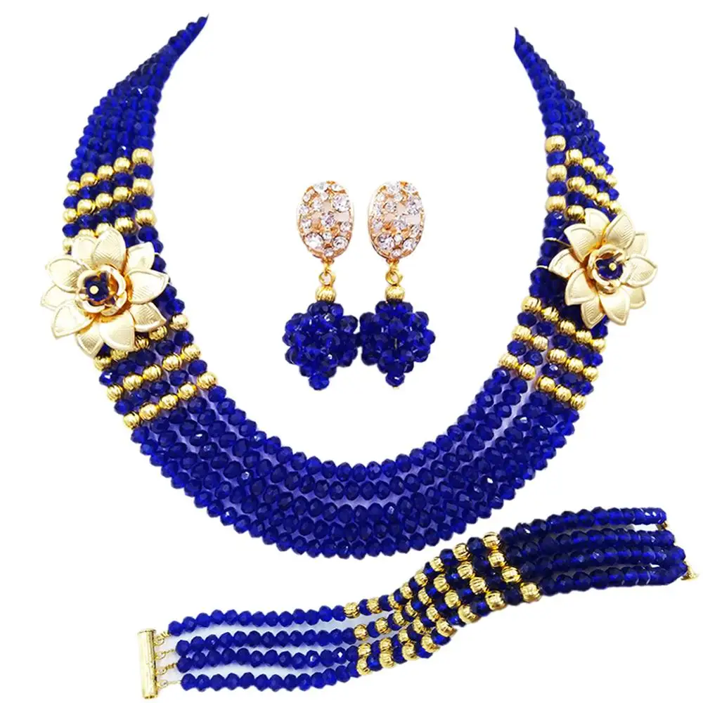 

wonderful royal blue nigerian beads african wedding necklace jewelry set