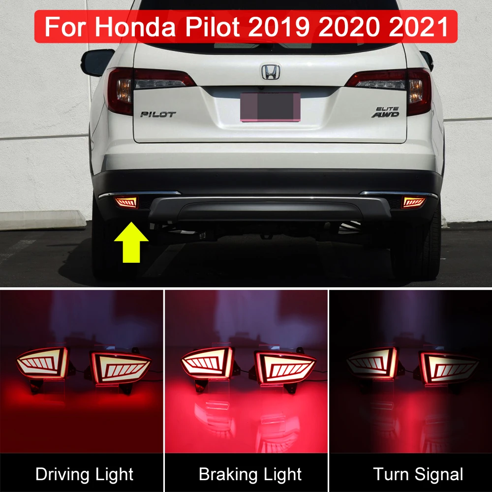 

2Pcs LED Rear Bumper Reflector Lamp Turn Signal Light Tail Brake Light Running Warning Light For Honda Pilot 2019 2020 2021