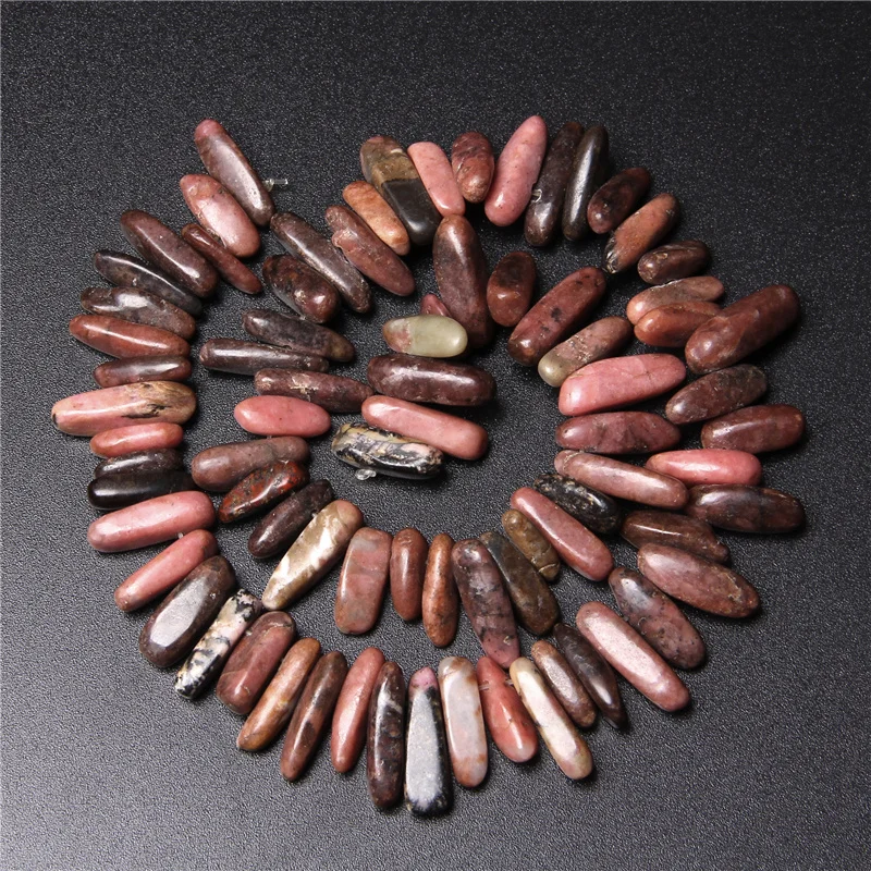 Natural Stone Black Lace Rhodonite Beads Long Teeth Shape Stick Bead Point Pendant Beads For Jewelry Making DIY Accessori 15