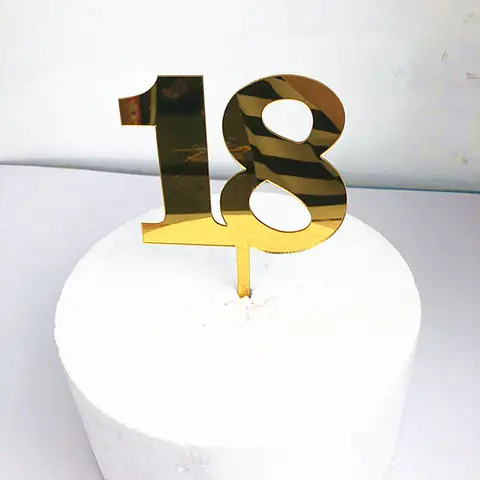 골드 18 생일 케이크 토퍼 아크릴 골드 18 번째 컵케익 토퍼, 소년 소녀 생일 파티 기념일 케이크 장식