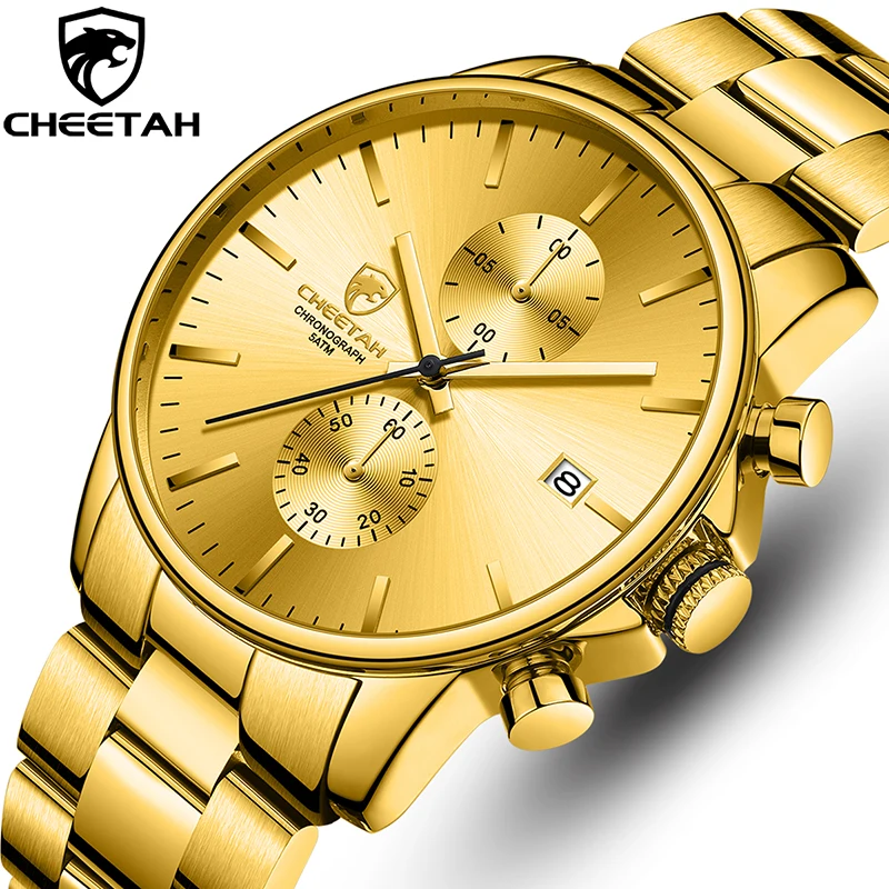 Mens Watches CHEETAH Top Brand Chronograph Waterproof Quartz Wristwatch Date Sport Watch For Men Gold Clock Relogio Masculino