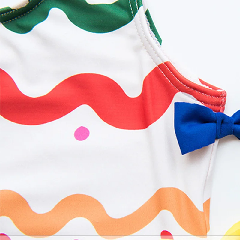 1-8 Years Old Bow Wavy Striped Children's Swimsuit One-piece Hot Spring Girls Swimwear Beach Baby Birthday Gift Doll Clothes