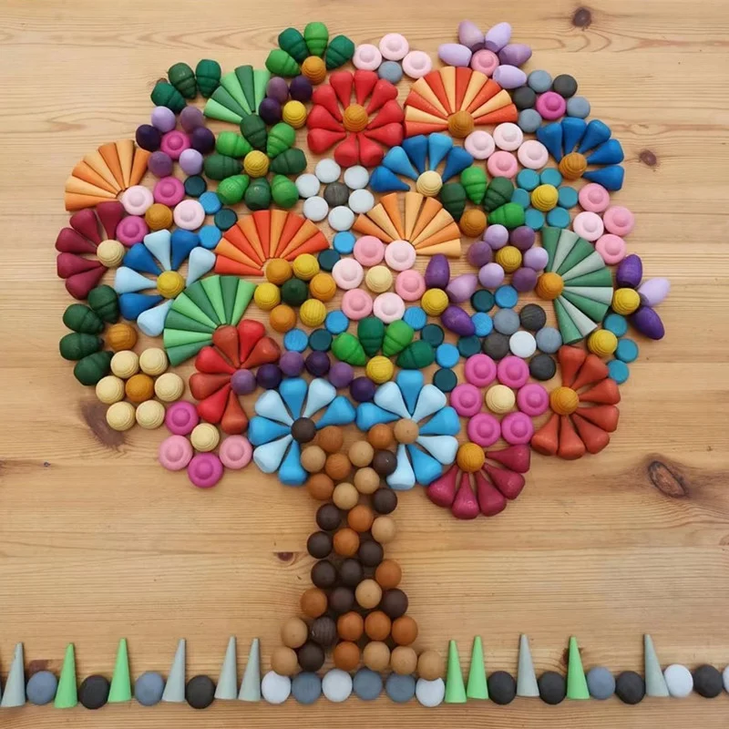 26/324Pcs เด็ก Rainbow Mandala ชิ้นส่วนหลวมของเล่นเห็ดรังผึ้งหยด Tree Cones Mini เหรียญบล็อกตัวต่อ