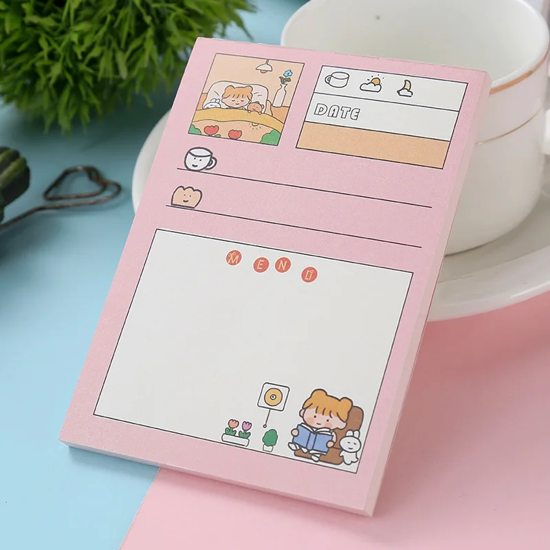 SIXONE 50 Sheets Cartoon Girl Memo Pad Korea Student Diary Stationery Plan paper Kawaii notebook office & school supplies