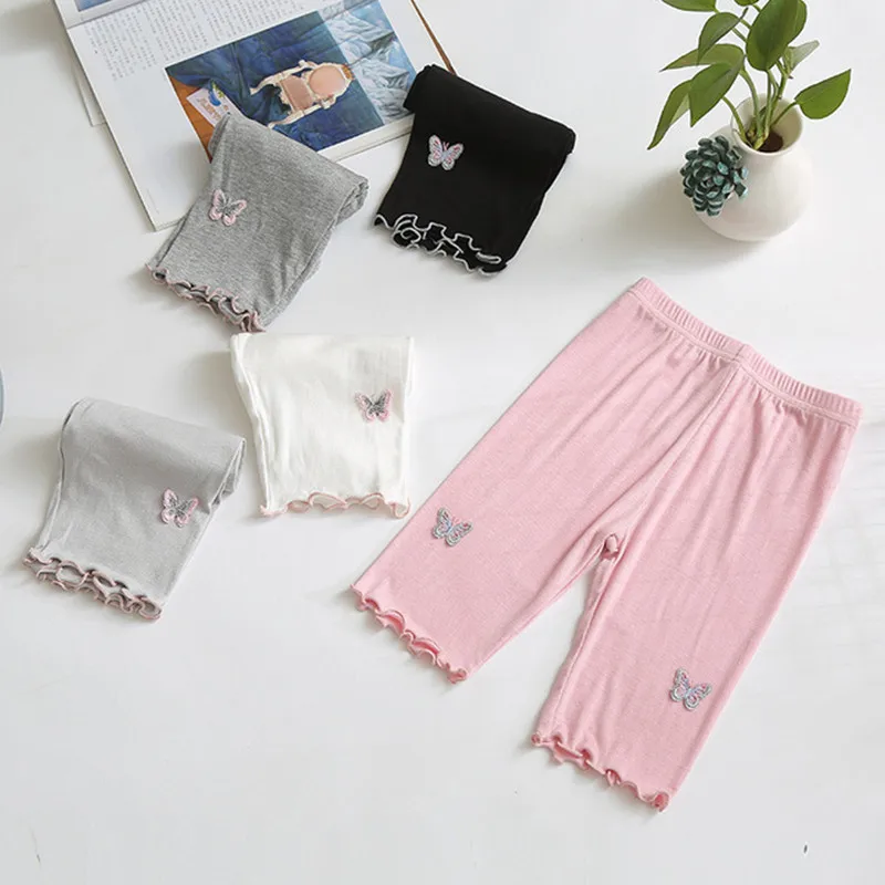 2-10Years Girls Summer Leggings Kids Knee Length Five-point Pants 2021 Children Trousers Thin Modal Bottoms Leginsy Baby Clothes