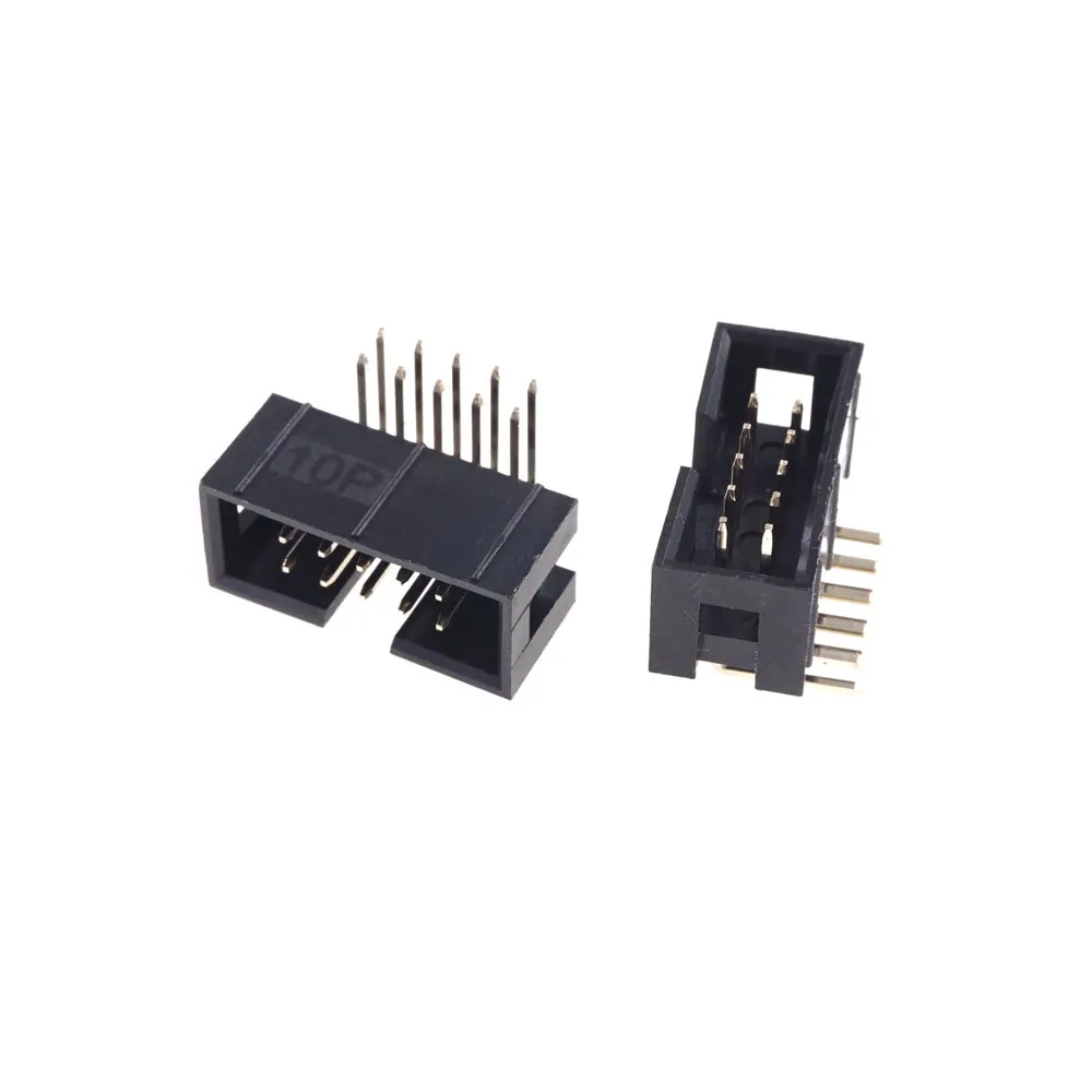 10 Pcs  Box Header Pin IDC Connector 2.54mm 2x5 Pin 10 P Right Angle Male Square 0.64mm 2 Rows Space 2.54 Through Hole DIP type