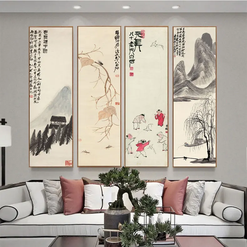 Zen Abstract Traditional Chinese Style Qi Baishi Wall Art Canvas Painting Poster Picture Print For Office Living Room Home Décor