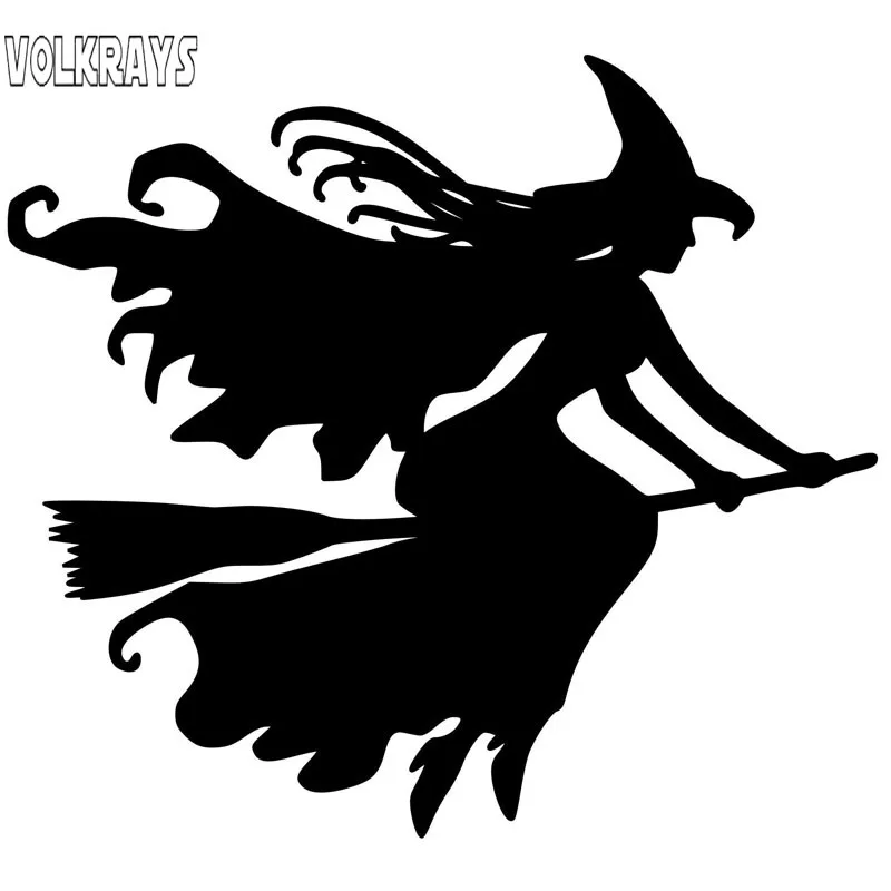 Volkrays Personality Car Sticker Beautiful Witch on Broomstick Black/Silver Car-styling Accessories Vinyl Decal,10cm*11cm