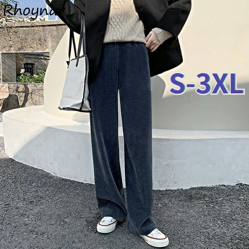 

Casual Pants Women Corduroy Aesthetic Winter Warm Fashion Wide-leg Solid Loose Clothing Ulzzang Chic Ins Students BF Thick New