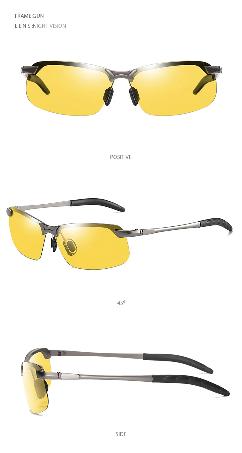 Halbrahmen Photochrome Sonnenbrille Männer Frauen Vintage Metall Polarisierte Sonnenbrille Für Männliche Nachtsicht Driving Shades – Detail 13