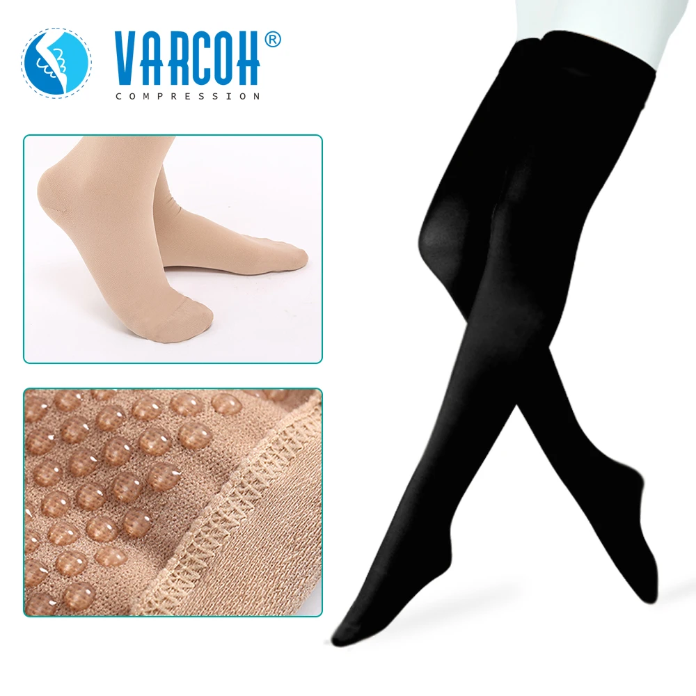 

Thigh High Compression Stockings,Opaque,Firm 30-40 mmHg Gradient with Silicone Band,Treatment Swelling,Varicose Veins,Edema