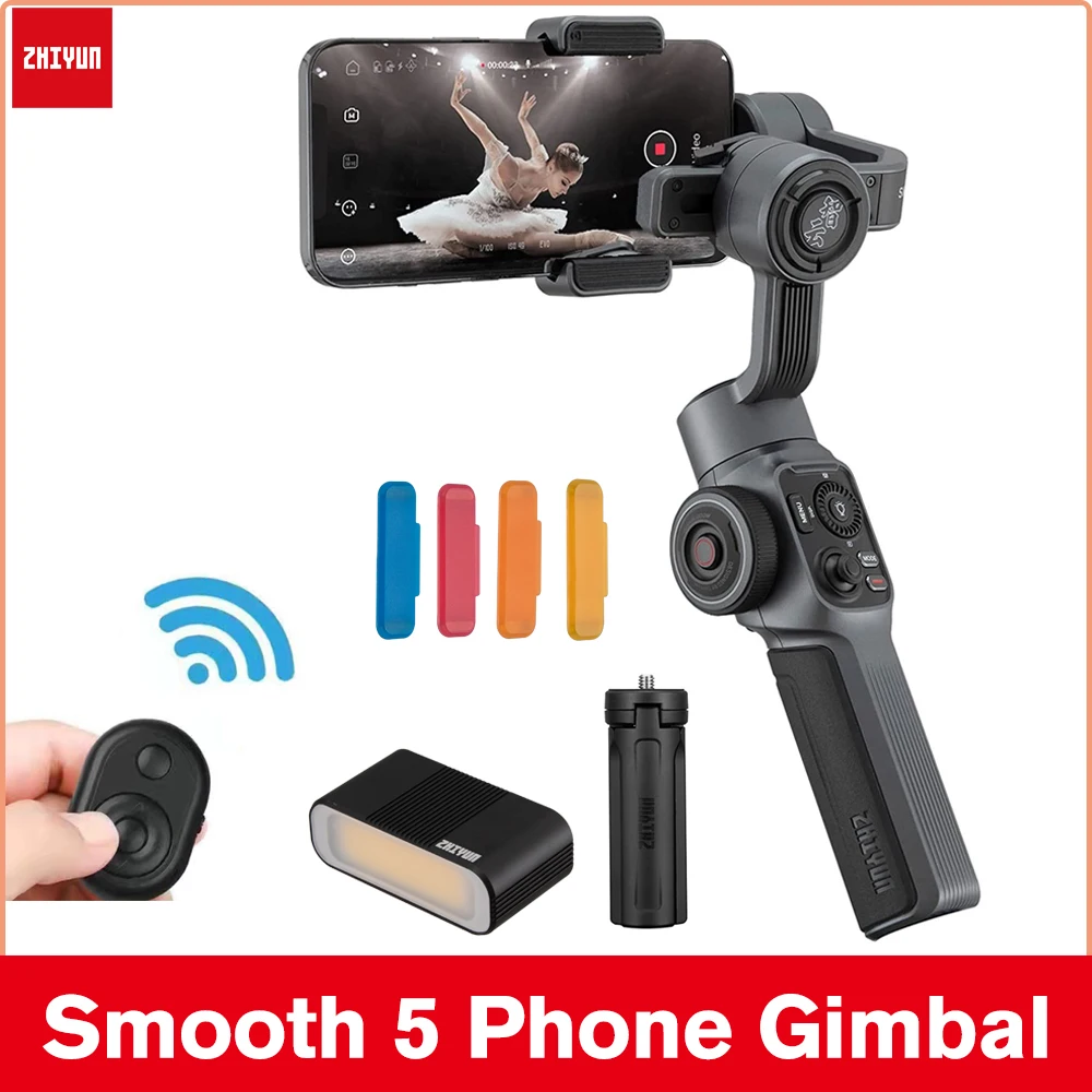 

ZHIYUN Smooth 5 3-осевые ручные стабилизаторы для смартфонов iPhone/Samsung/Huawei/Xiaomi/Oneplus/экшн-камеры