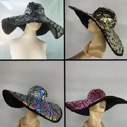 Fashion Sequin Large Brim Hat Women Party Prom Hats Floppy Wide Brim Cap Foldable Club Jazz Dancer Singer Stage Accessories