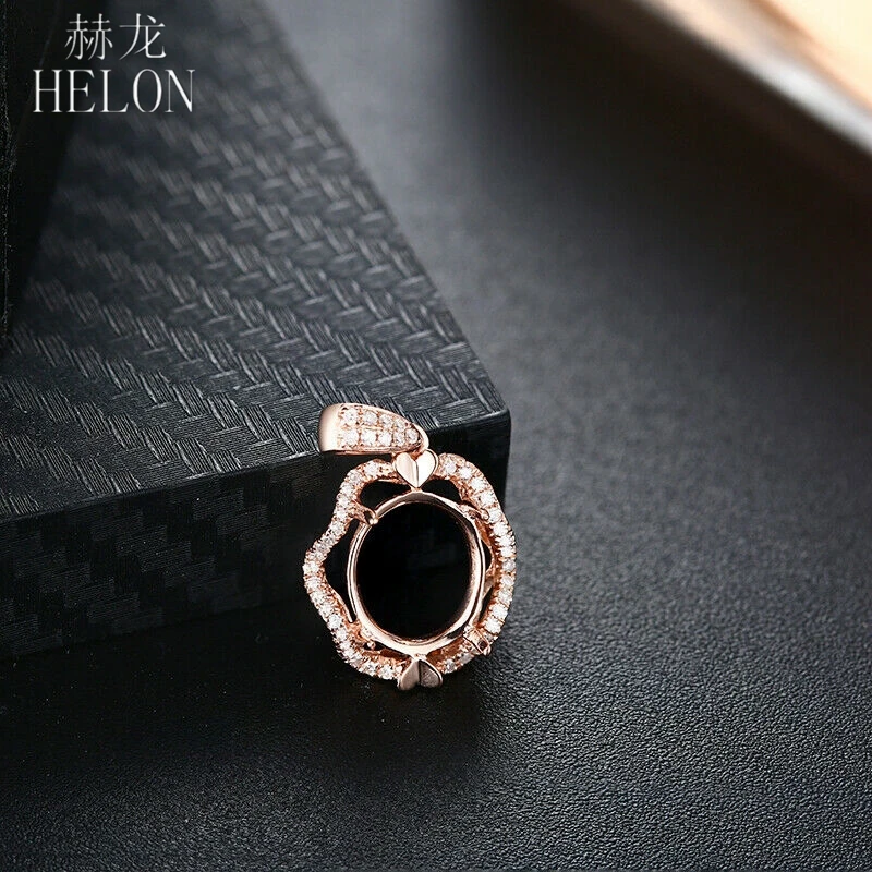 HELON Oval Cut 9x11mm Solid 14K Rose Gold Natural Diamond Semi Mount Engagement Wedding Pendant Women Trendy Fine Jewelry gift