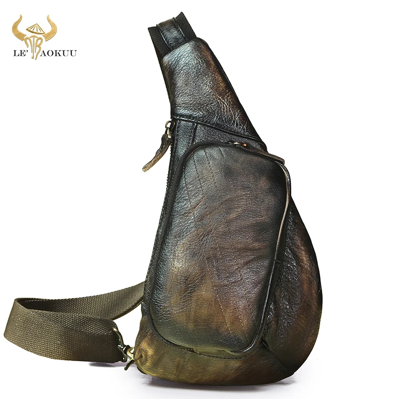 

Luxury Men Genuine Leather Vintage Triangle Chest Pack Bag Design Male Sling Crossbody One Shoulder Bag Backpack Daypack 8810