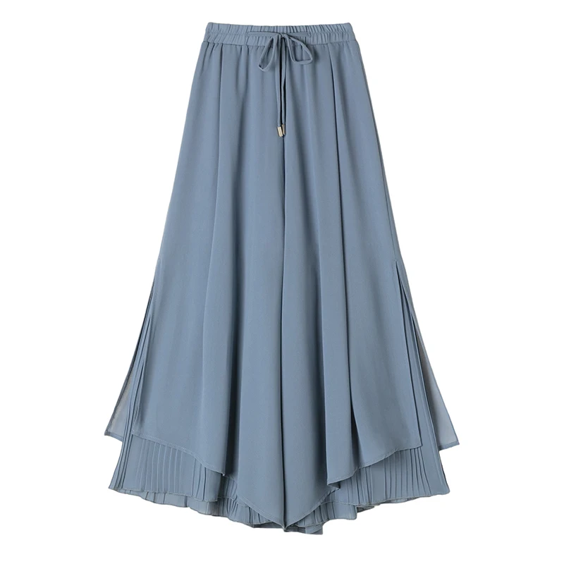 Casual Solid Color Wide Leg Pants Elastic High-waist Pleated Women\'s Pants Spring Loose Flowing Summer Female Chiffon Trousers