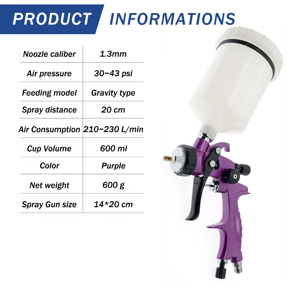 New High Quality Professional HVLP Spay Gun 1.3mm Nozzle Gravity Airbrush For Car Painting Sprayer