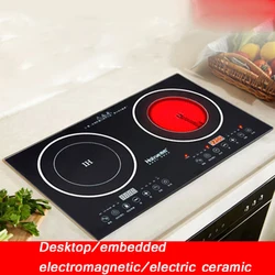 Panel de cocina integrado de doble quemador, Cocina de Inducción eléctrica de doble uso + cocina de cerámica de 220V