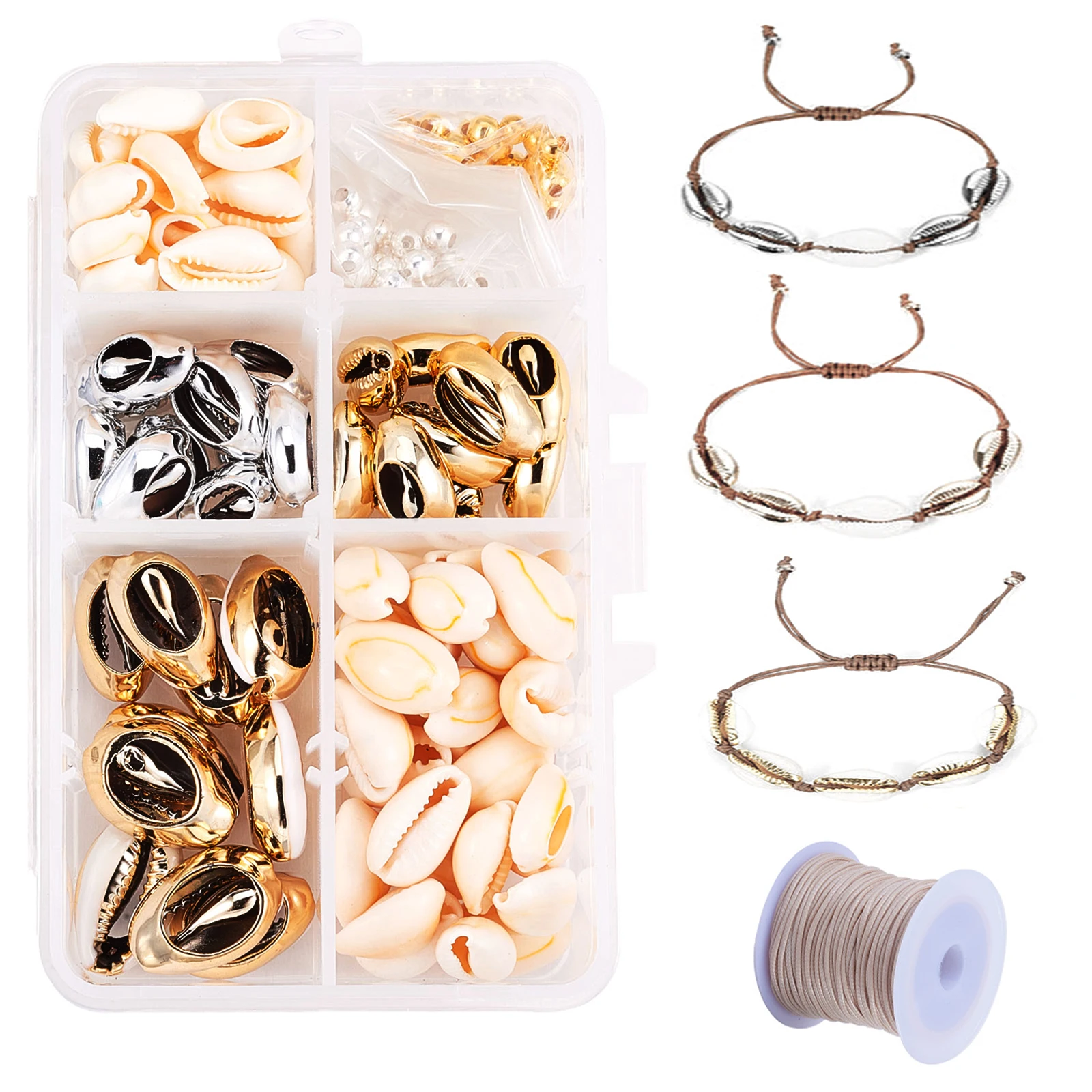 

DIY Jewelry Kit With Cowrie Shell Beads Iron Spacer Beads Waxed Polyester Cords for Necklace Bracelet Making