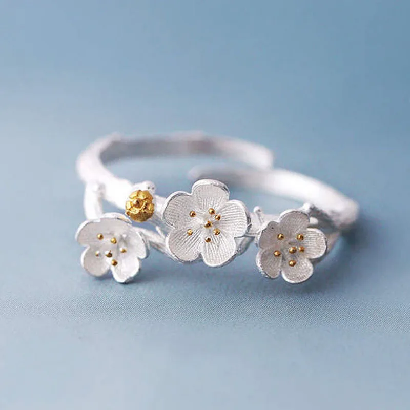 Plum Flower Adjustable Ring For Women Cute Bird Branches Cross Opening Finger Ring Personality Birthday Party Wedding Jewelry