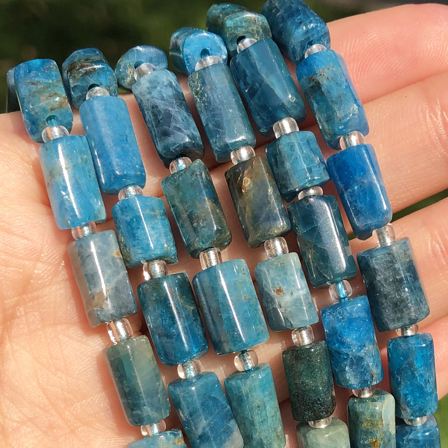 Natural Stone Column Shape Faceted Blue Apatite Loose Spacer Beads for Jewelry DIY Making Charms Bracelet Earrings Accessories