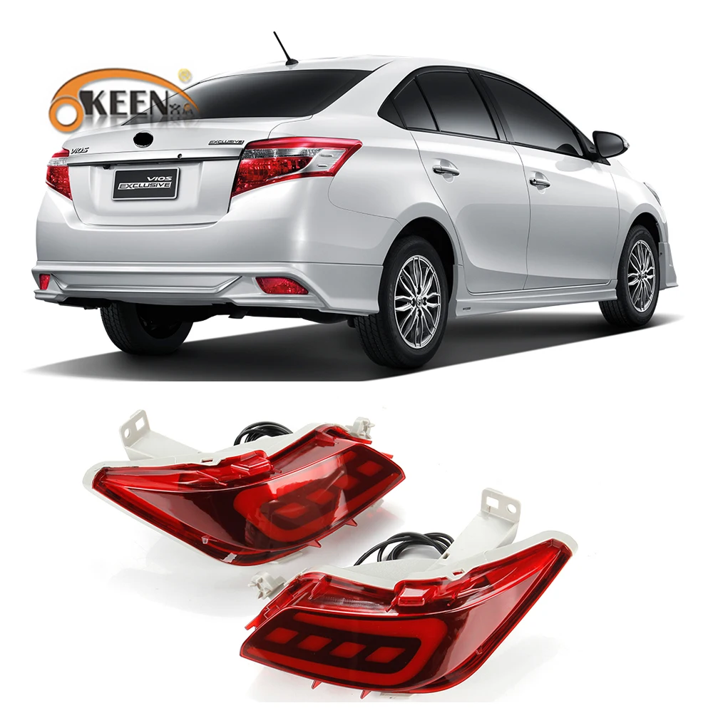 2pcs LED Rear Bumper Reflector For Toyota Vios 2016 2017 2018 Parking Warning Braking Drving Taillight Waterproof