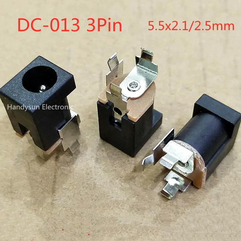 

DC-013 DC Power Socket 5.5x2.1/2.5mm Vertical 3Pin Straight Plug Bent Pin Half Copper Panel Mount Connector Adapter