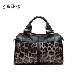 SUWERER 2020 New Genuine Leather women bag fashion Luxury Leopard print cowhide bag woomen famous brand handbags tote bag