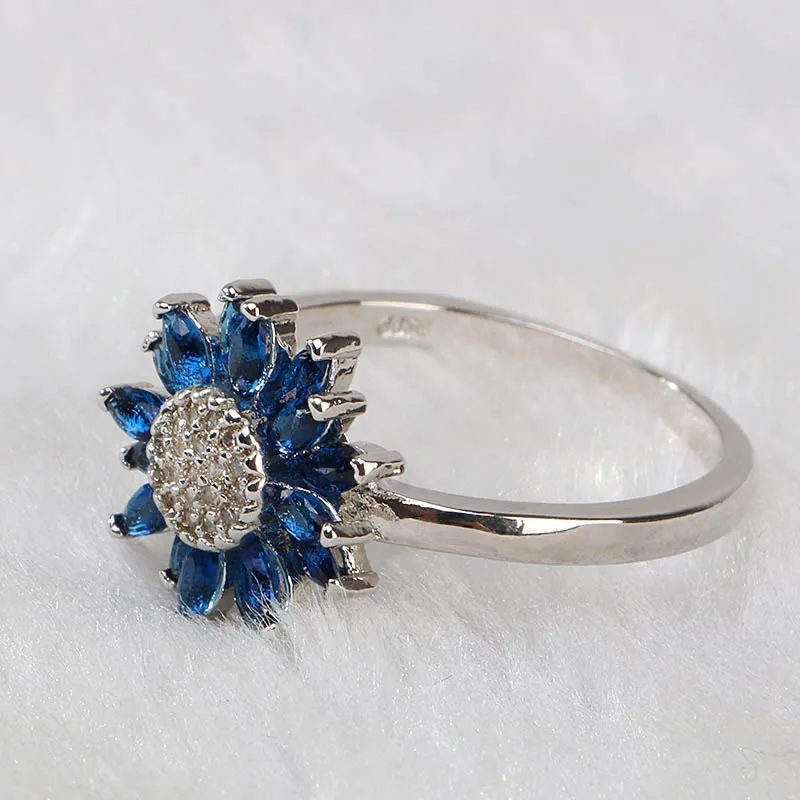 Cellacity Trendy Silver  Ring for Women Gemstones Fine Jewelry Sunflower Sapphire Zircon Blue Female Dating Ring Korean Style