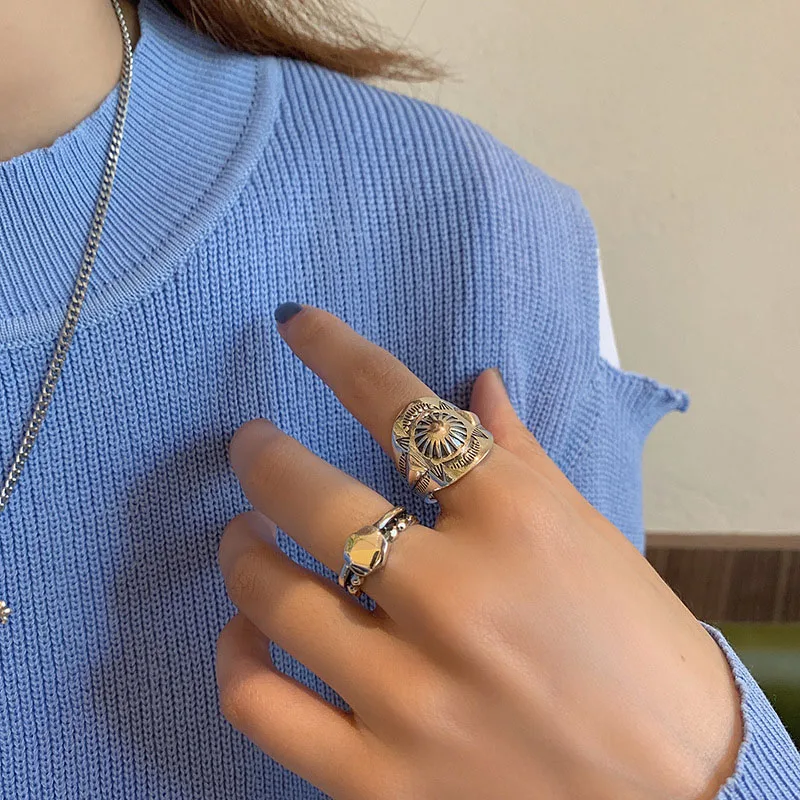 Foxanry Silver Color Punk Hiphop Rings for Women Couples New Fashion Vintage Handmade Thai Silver Party Jewelry Gifts
