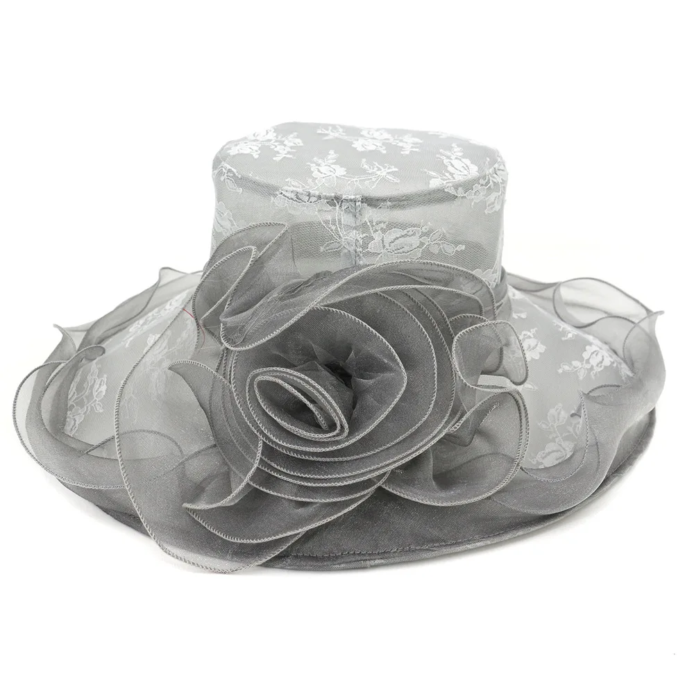 

X144 Women Summer Hats 4 Layers Organza Brim Sun Hats Wide Brim Derby Wedding Church Fascinator Hats