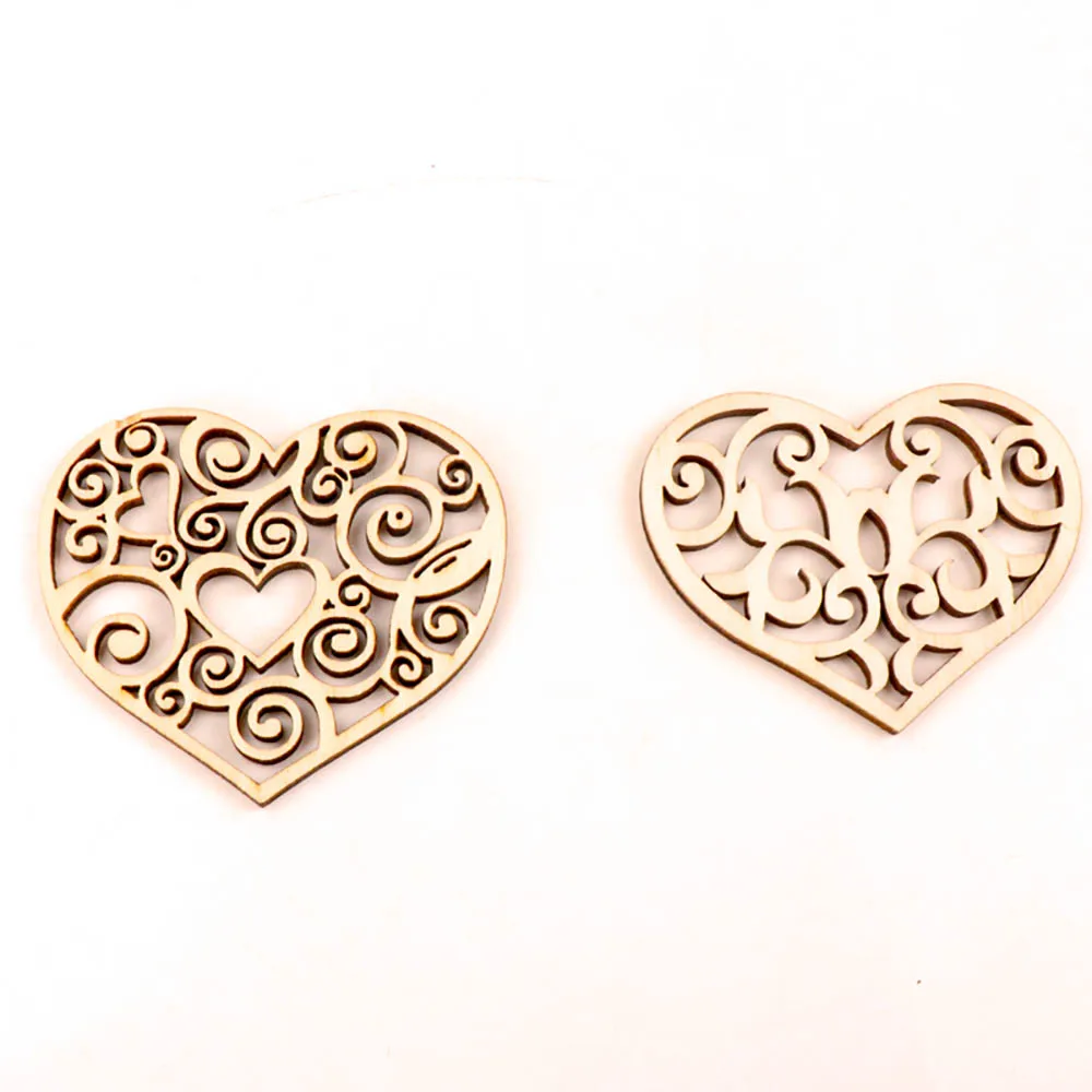 50mm 10pcs Wooden Lovely Heart Pattern Handmade Home Decoration Hanging Ornament Accessory Painting Scrapbooking Craft DIY