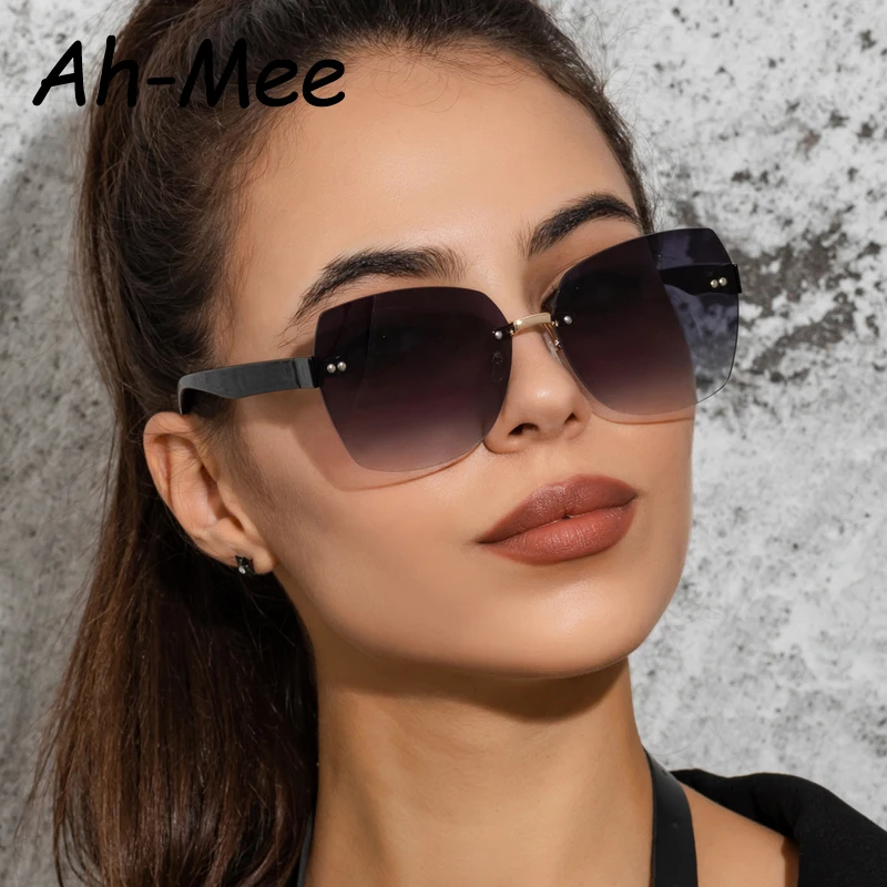 Oversized Square Rimless Sunglasses Women Fashion Brand  Big Frame Vintage Frameless Ladies Sun Glasses Eyeglasses UV400