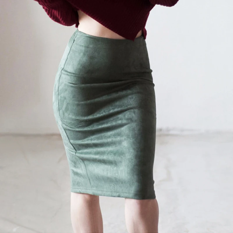 

WomenSkirts Suede Solid Color Pencil Skirt Female Autumn Winter High Waist Bodycon Vintage Suede Split Thick Stretchy Skirts2024