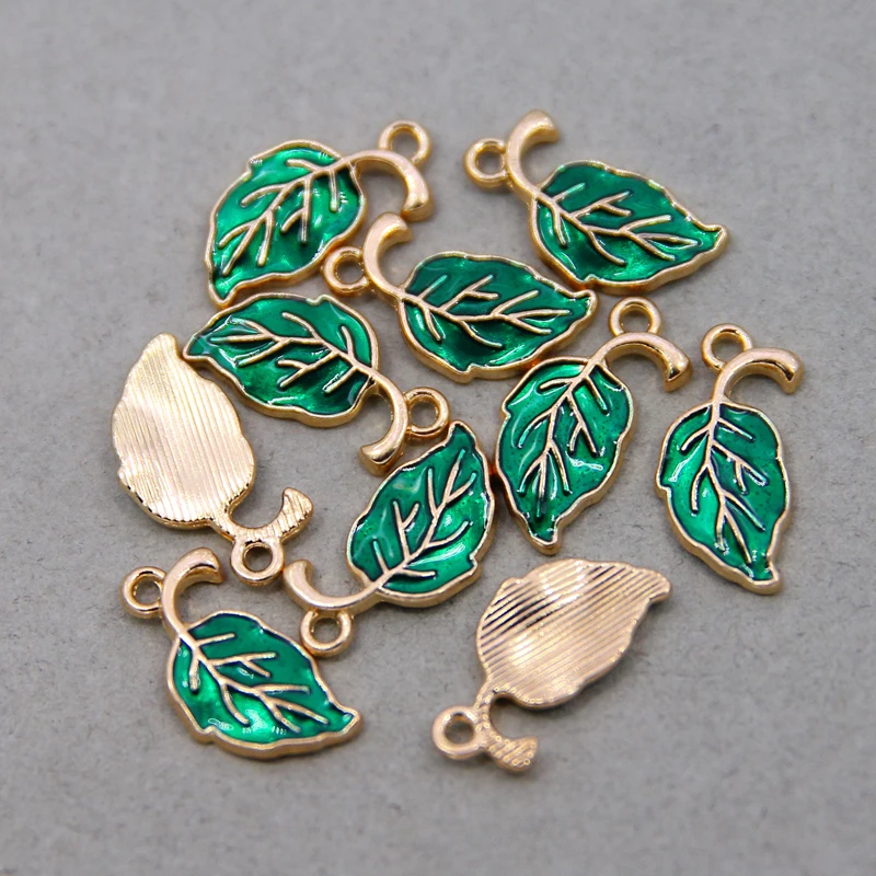 50 قطعة 10*20 مللي متر سبائك الزنك الجولة المينا CharmsGreen ليف صغيرة حلوة القلب Charms بها بنفسك القلائد أساور مجوهرات اكسسوارات