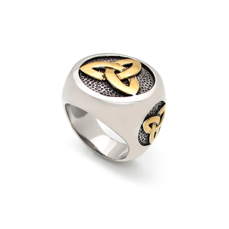 Viking Stainless Steel Celtics Knot Ring Golden Plated Nordic Trinity Wedding Rings Men\'s Band Promise Jewelry