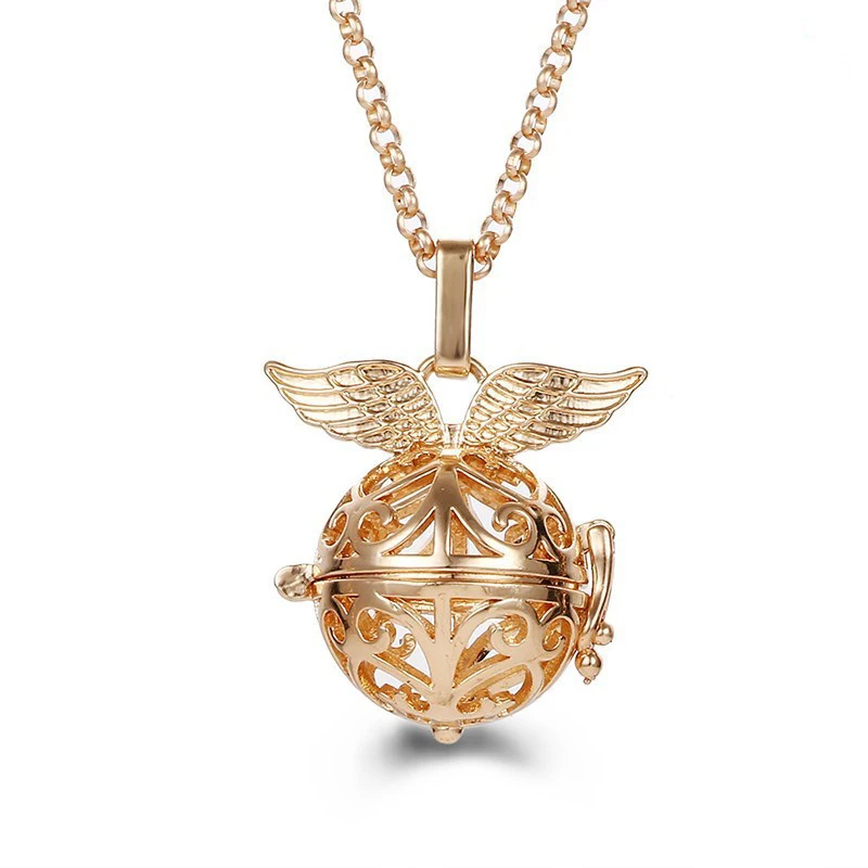 Mexico Chime Angel Wings Music Ball Caller Locket Necklace Vintage Pregnancy Necklace Aroma Essential Oil Diffuser Women Jewelry