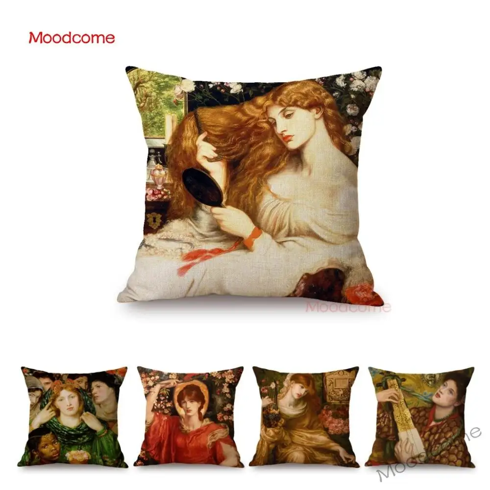 

UK British Artist Dante Gabriel Rossetti World Famous Oil Painting European Beauty Princess Sofa Pillow Case Linen Cushion Cover