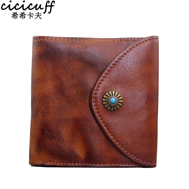 100% oryginalne męskie portfele skórzane Vintage męskie etui na karty kredytowe Trifold Mini wielofunkcyjne monety kiesy skóry wołowej portfel
