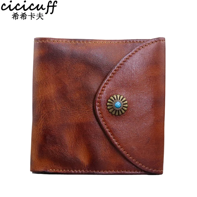 100% oryginalne męskie portfele skórzane Vintage męskie etui na karty kredytowe Trifold Mini wielofunkcyjne monety kiesy skóry wołowej portfel